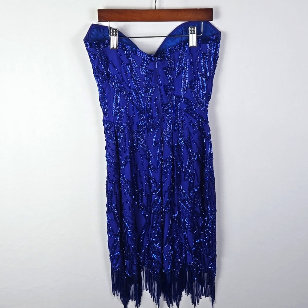Vintage Vibrant Blue Beaded Swing Silk Dress - Picture 4 of 9